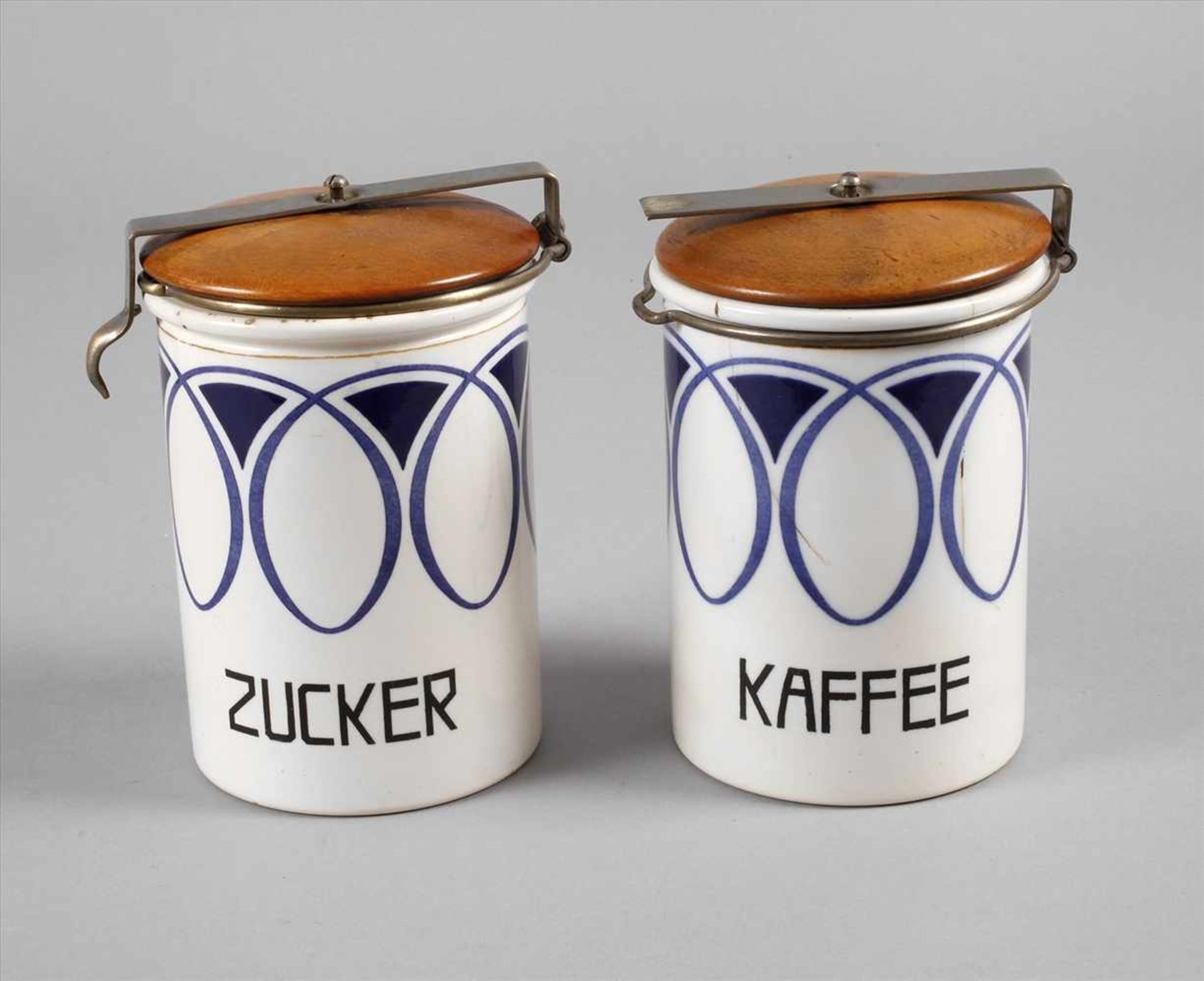 Wächtersbach zwei Vorratsgefäßeum 1910, für Kaffee und Zucker, Prägemarke und grüne Stempelmarke,