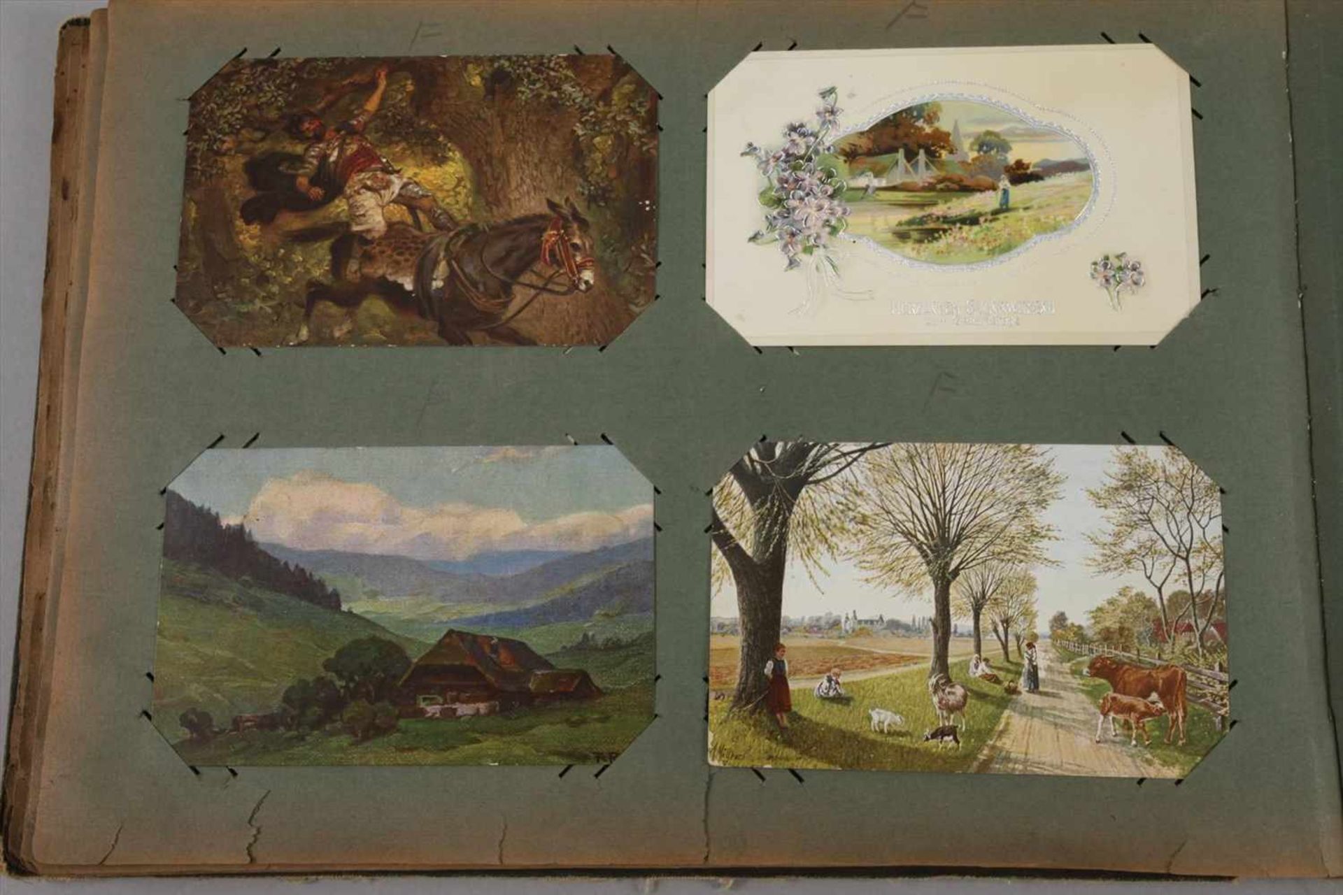 Postkartenalbum Kitsch und Kunstca. 190 Postkarten um 1910, dabei Grusskarten, Blumenmotive, - Bild 4 aus 6