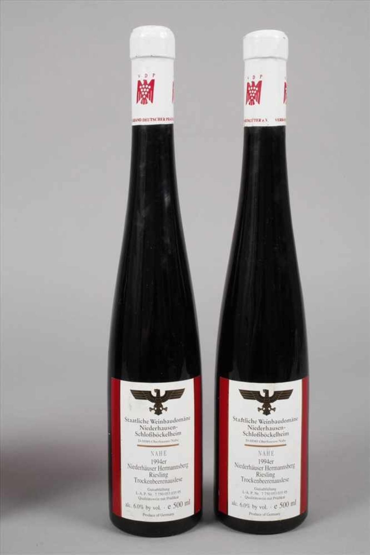 Vier Flaschen Wein2. Hälfte 20. Jh., dabei dreimal Niederhäuser Hermannshöhle 1989er Riesling - Bild 2 aus 3