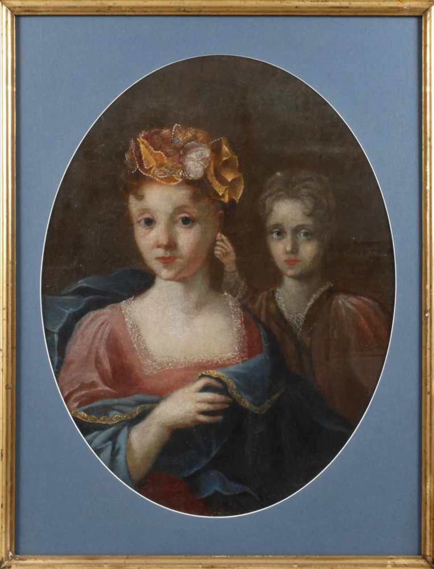 Barockes MädchenportraitBrustbildnis einer jungen Frau in herrschaftlicher Robe, vor dunklem