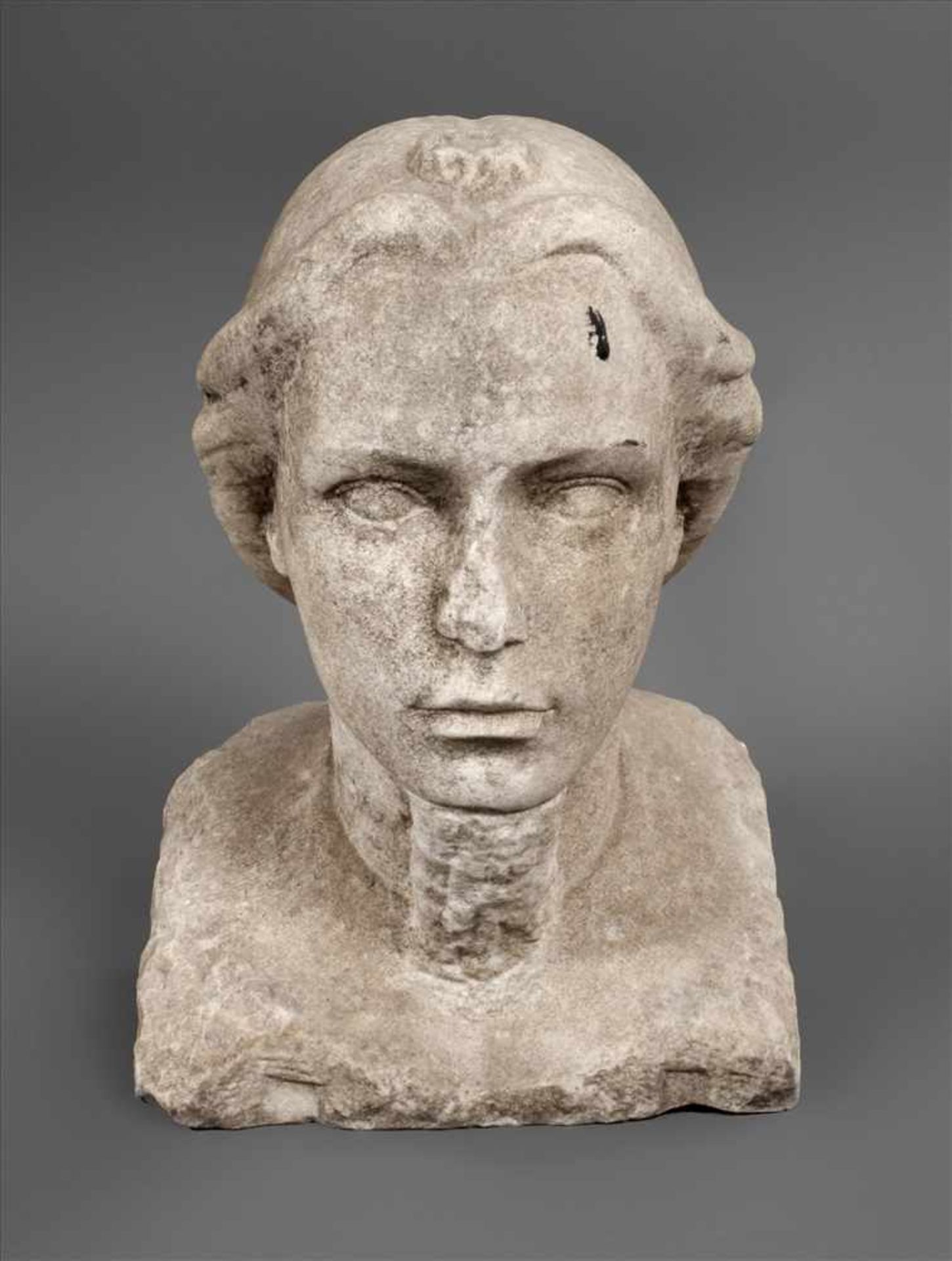 Damenbüste MarmorAnfang 20. Jh., unsigniert, Sandstein, minimal abstrahierte Darstellung einer