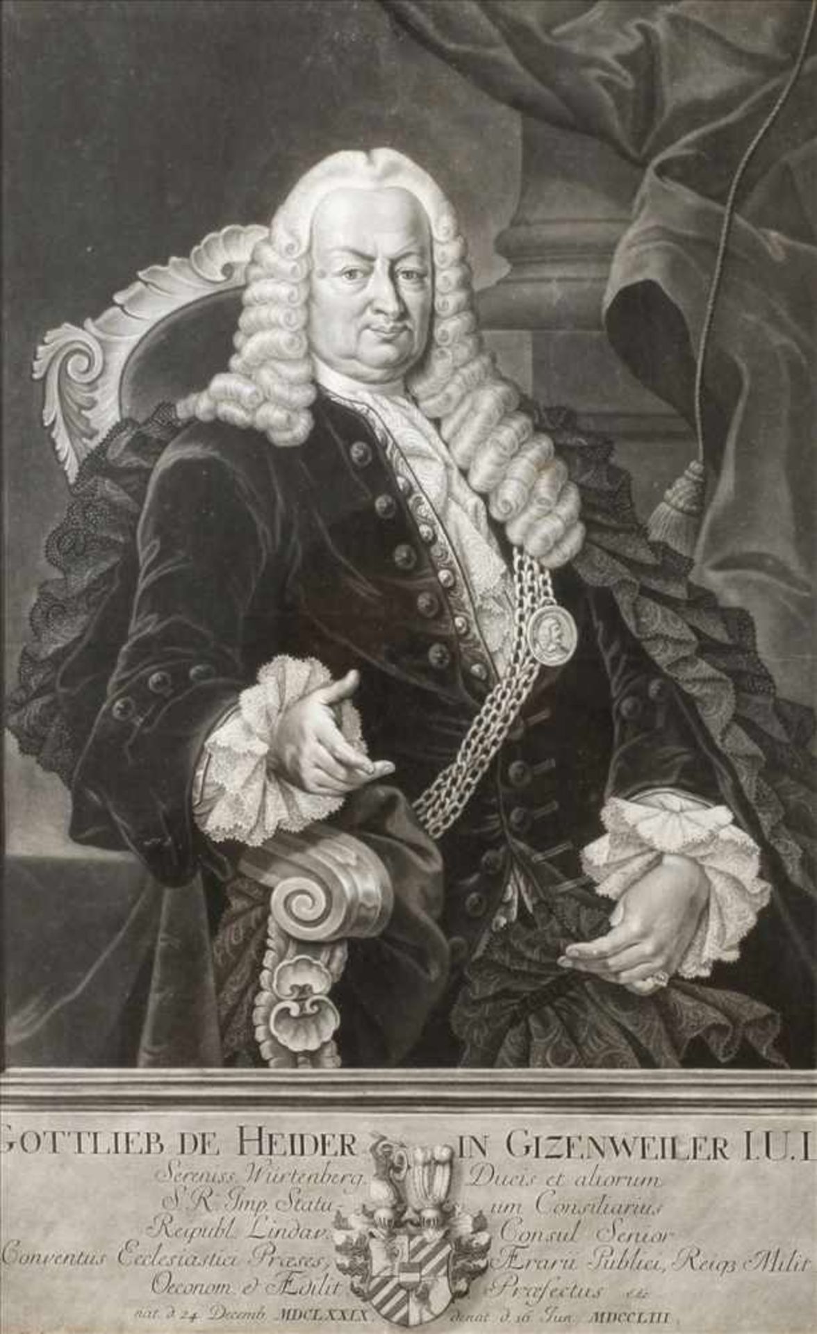 Johann Jacob Haid, Bildnis Gottlieb von Heiderauf einem Sessel sitzender elegant gekleideter Herr