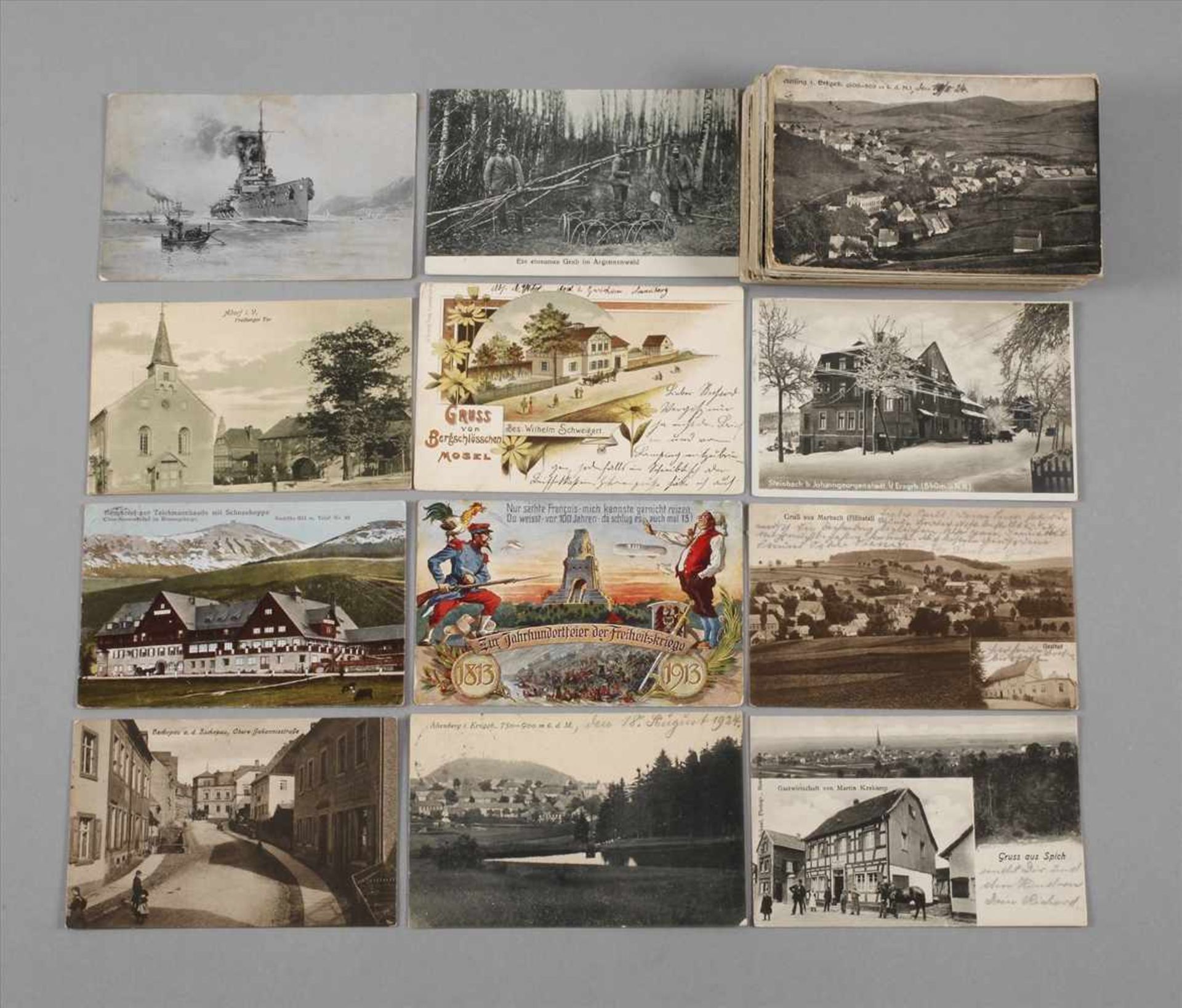 Konvolut Ansichtskartenvor 1945, ca. 100 Stück, viel Sachsen, auch Gruss-aus-Karten, u.a. aus Spich,