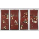 Vier Wandpaneele mit SteinschnitzereienChina, 20. Jh., ungemarkt, roter, ornamental reliefierter