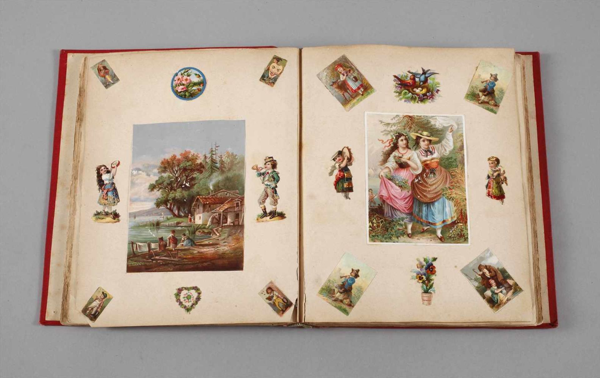 Oblatenalbum um 1880, 42 Blatt mit über 1000 Kinder- und Blumenmotiven, teisl Luxusbilder,