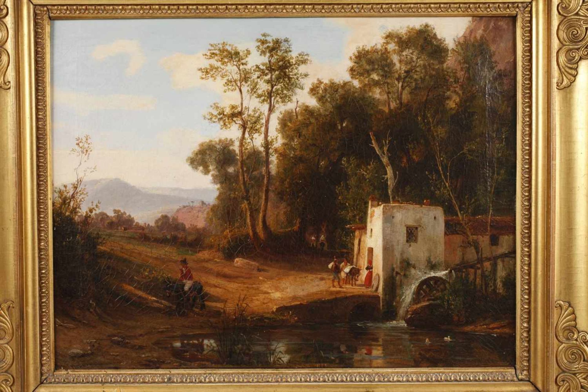 Antonio Sminck Pitloo, Ländliche Szene bei Neapeleinsame Mühle mit Getreide anliefernden Bauern, - Bild 7 aus 7