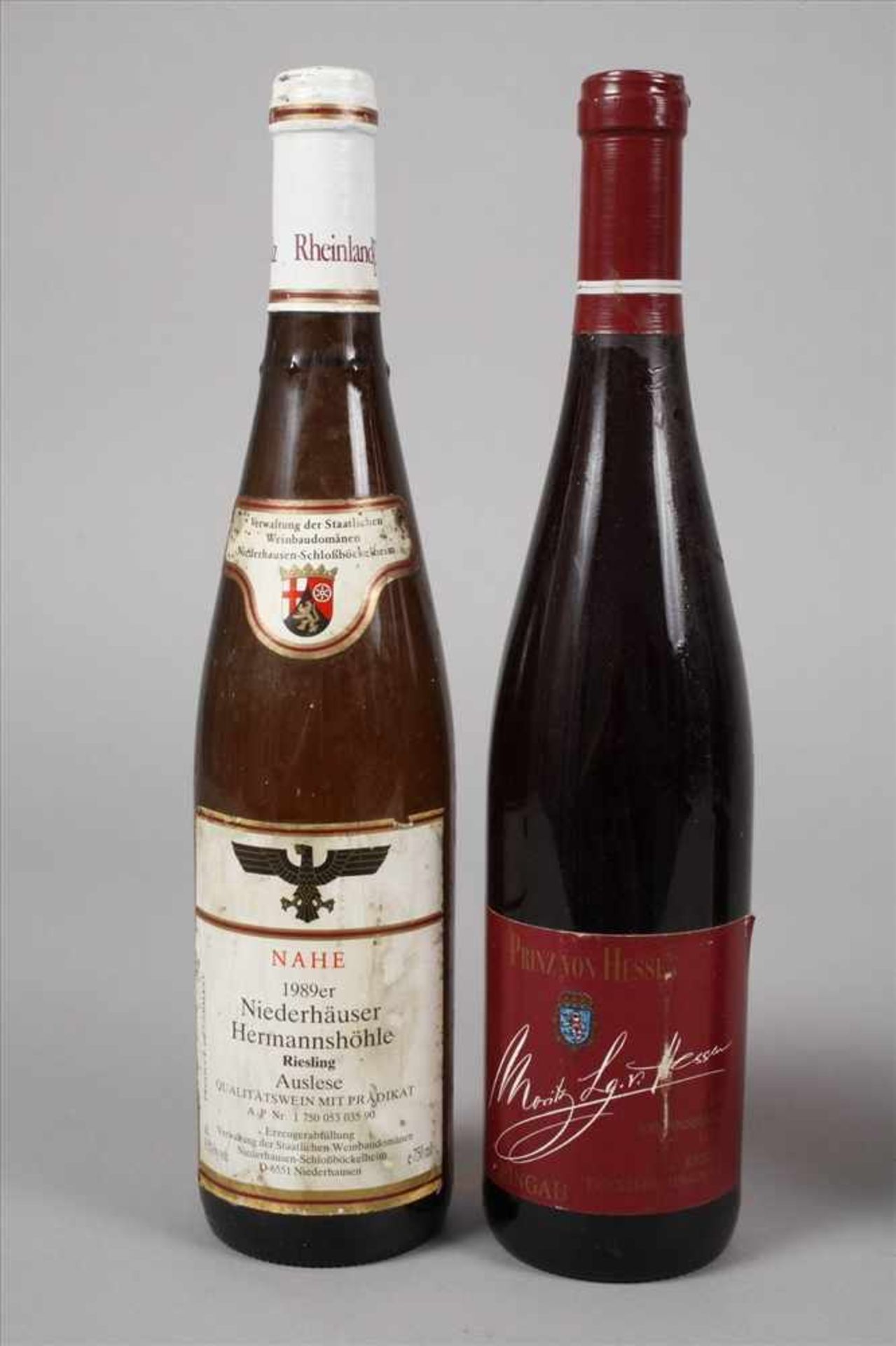 Vier Flaschen Wein2. Hälfte 20. Jh., dabei dreimal Niederhäuser Hermannshöhle 1989er Riesling - Bild 3 aus 3