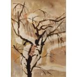 Heinz Tetzner, Im Winterkahler Baum vor grell scheinender Sonne, Aquarell, rechts unten signiert und