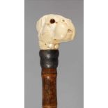 Spazierstock Elfenbeinum 1880, Elfenbein fein beschnitzt, Knauf in Form einer französischen