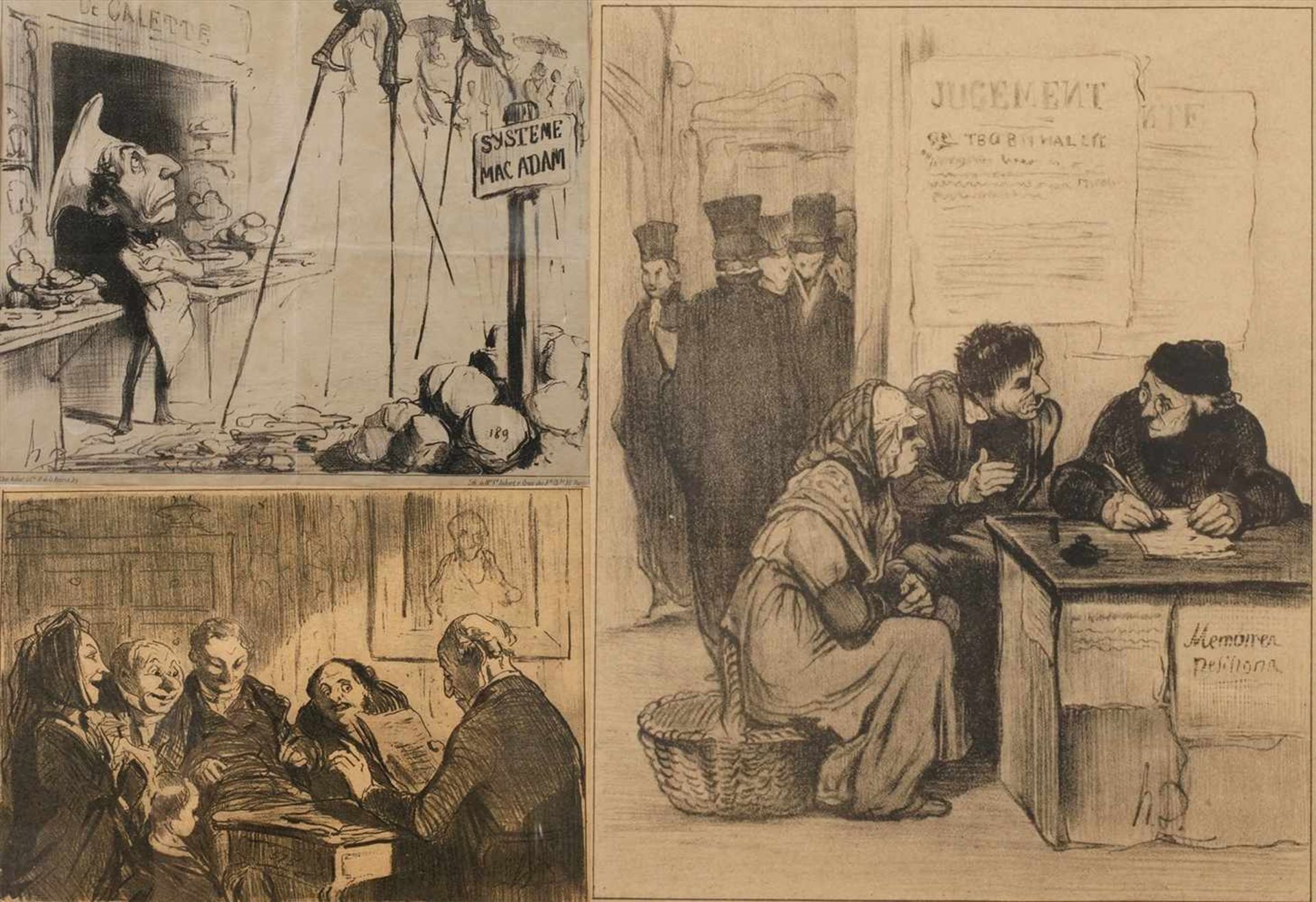 Honoré Daumier, Konvolut Karikaturendrei typische Arbeiten des bedeutenden Künstlers, Lithographien,