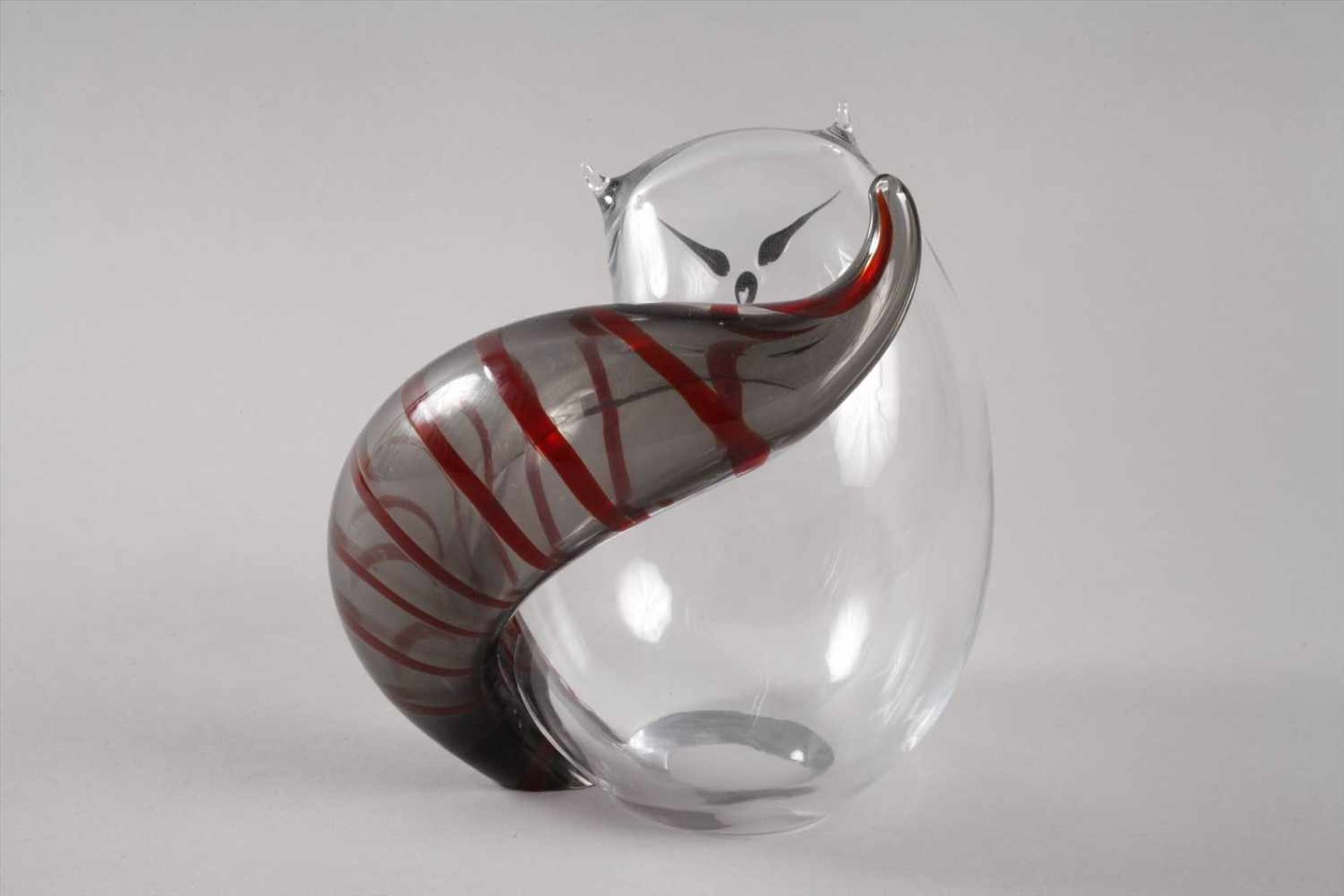 Seguso "Coon Cat"Seguso Vetri d` Arte, 1980er Jahre, signiert Seguso A.V., rauchgraues Glas hohl - Bild 2 aus 3