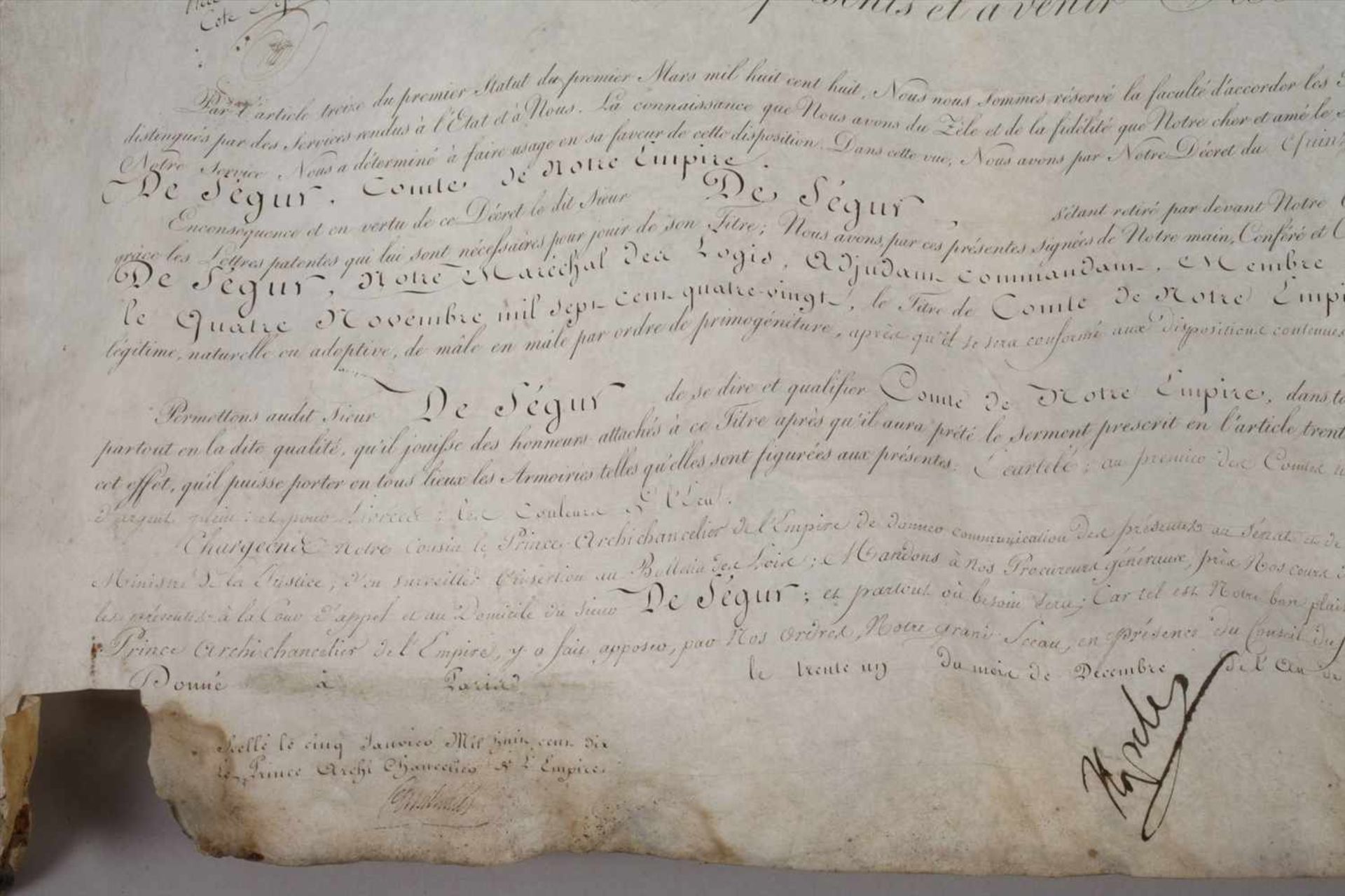 Lettre Patente mit dem Autogramm Napoleon I.Erhebung zum Comte de l'Empire von Philippe-Paul de - Bild 14 aus 20