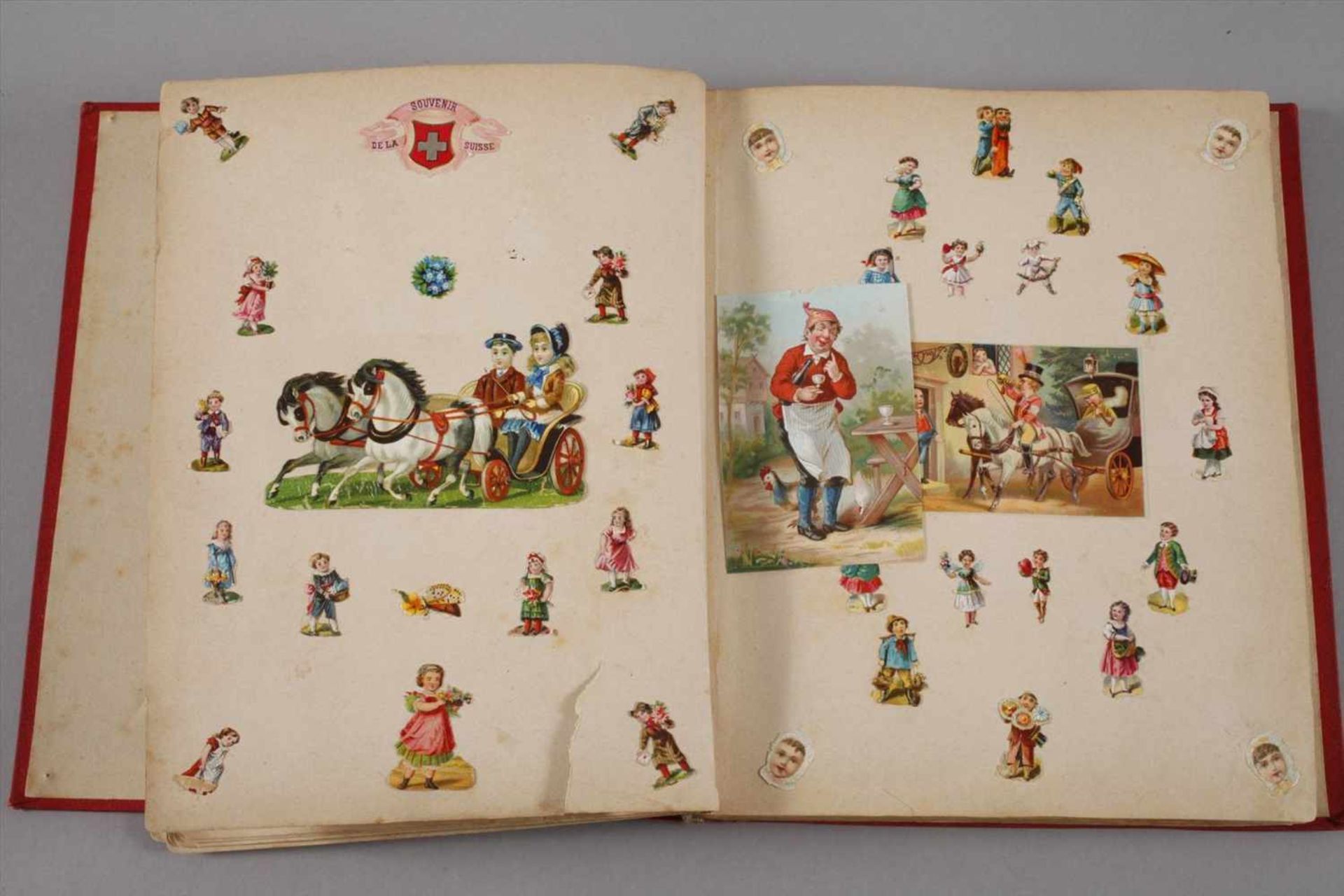 Oblatenalbum um 1880, 42 Blatt mit über 1000 Kinder- und Blumenmotiven, teisl Luxusbilder, - Bild 2 aus 7