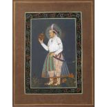 MogulenportraitIndien, 20. Jh., unsigniert, Gouache auf Papier mit zarter Goldstaffage, ganzfigurige