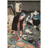 FarbholzschnittJapan, um 1900, signiert und gestempelt, Farbholzschnitt auf Papier, nächtliche Szene