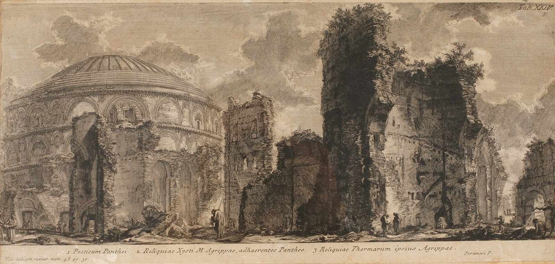 Franvesco Piranesi, Das Pantheon in RomBlick auf die Ruine der Bäder von Agrippa und des