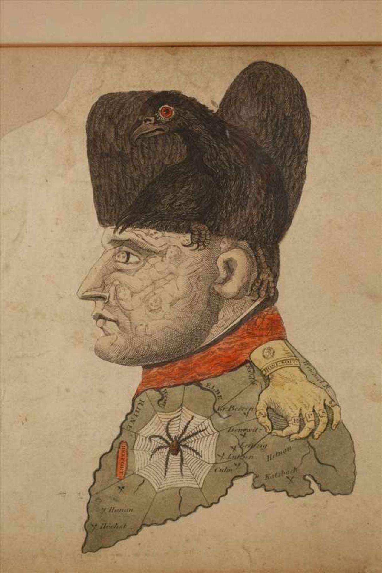 Karikatur auf NapoleonText über den französischen Kaiser und darüber verunglimpfendes Portrait, wohl - Bild 2 aus 3