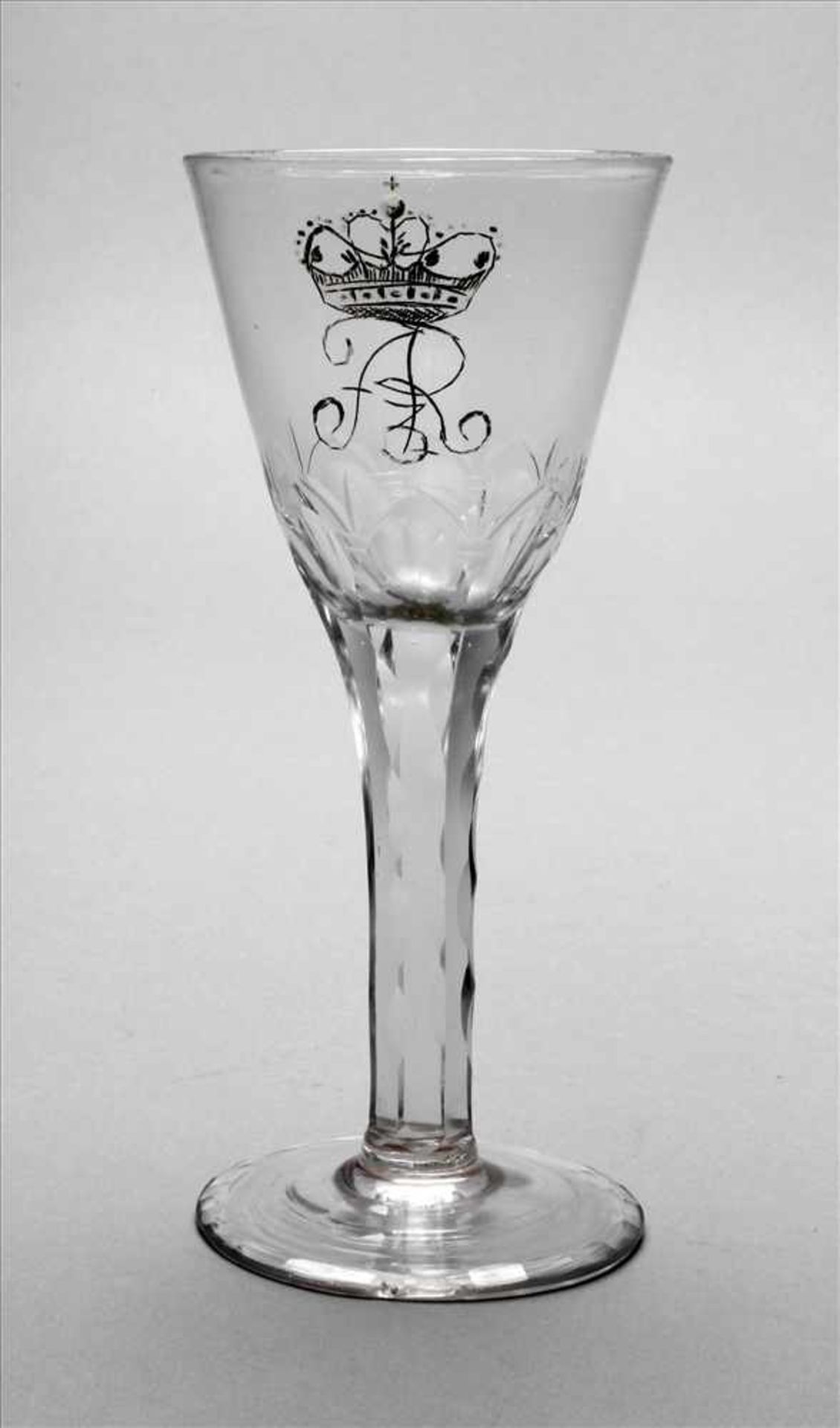 Kelchglas Friedrich August Sachsen, 1. Hälfte 18. Jh., farbloses, leicht blasiges Glas,