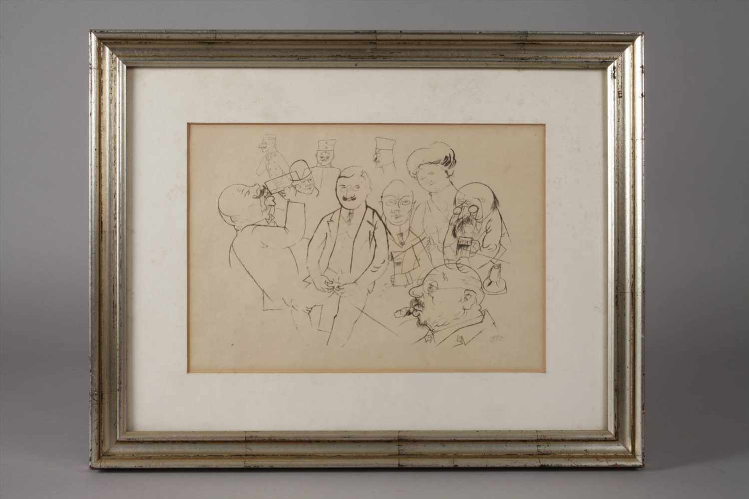 George Grosz, Die TrinkerGruppe von Herren beim Umtrunk im Hintergrund von Schutzmännern beobachtet, - Image 3 of 3