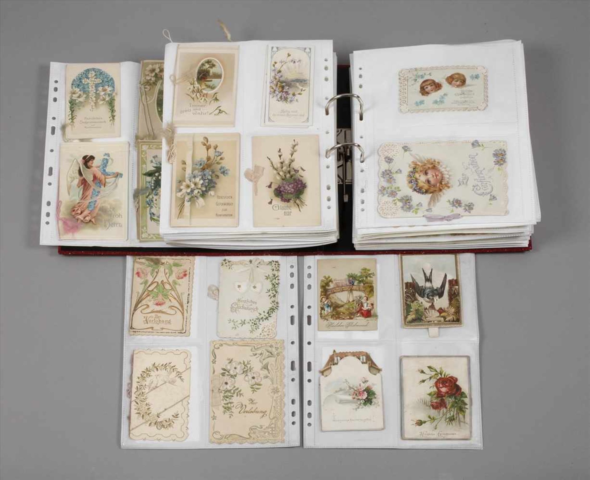 Sammlung Anlasskarten um 1900über 250 Stück, geprägte oder reich gestaltete Anlasskarten, bspw.