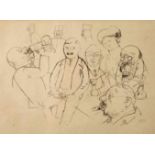 George Grosz, Die TrinkerGruppe von Herren beim Umtrunk im Hintergrund von Schutzmännern beobachtet,