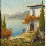 Manfred Feiler, Mediterrane Landschaftsommerlicher Blick, vorbei an Säulenzypressen und Finca über