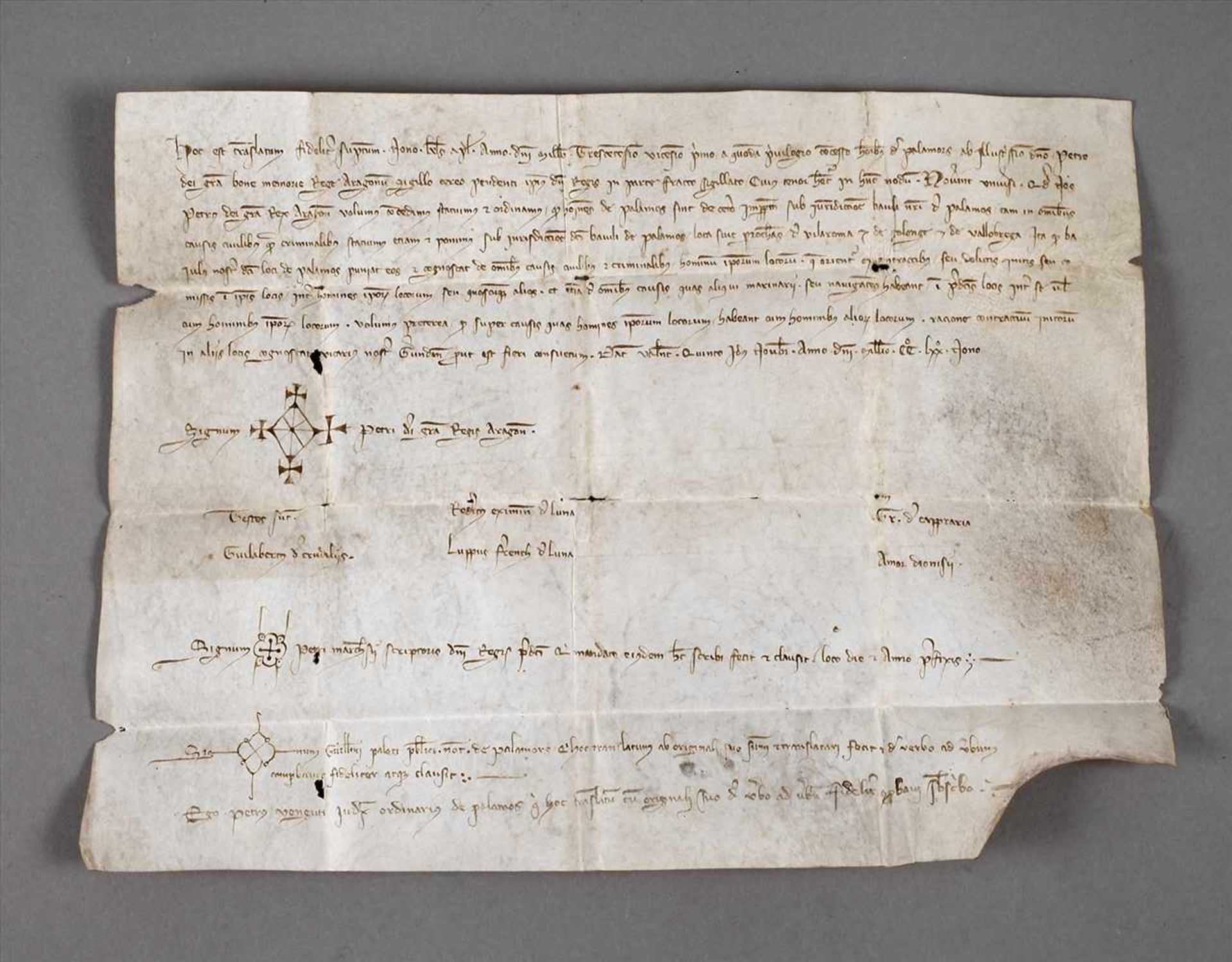 Lateinisches Notariatsinstrument 1321auf Pergament, Transsumpt (Bestätigung) einer Urkunde,
