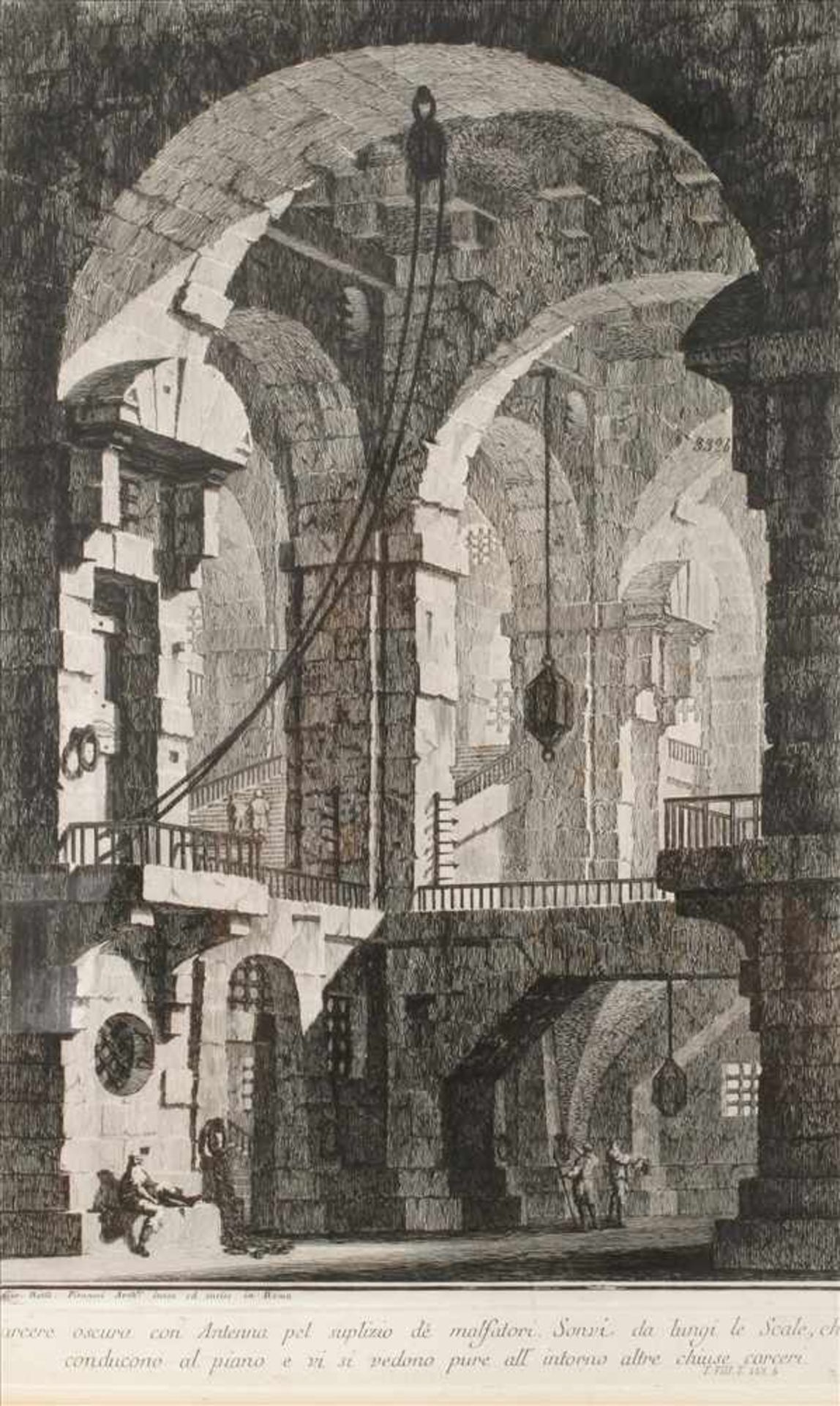 Giovanni Battista Piranesi, "Carcere oscura..."hoher, massiver, kellerähnlicher Gewölberaum, unter