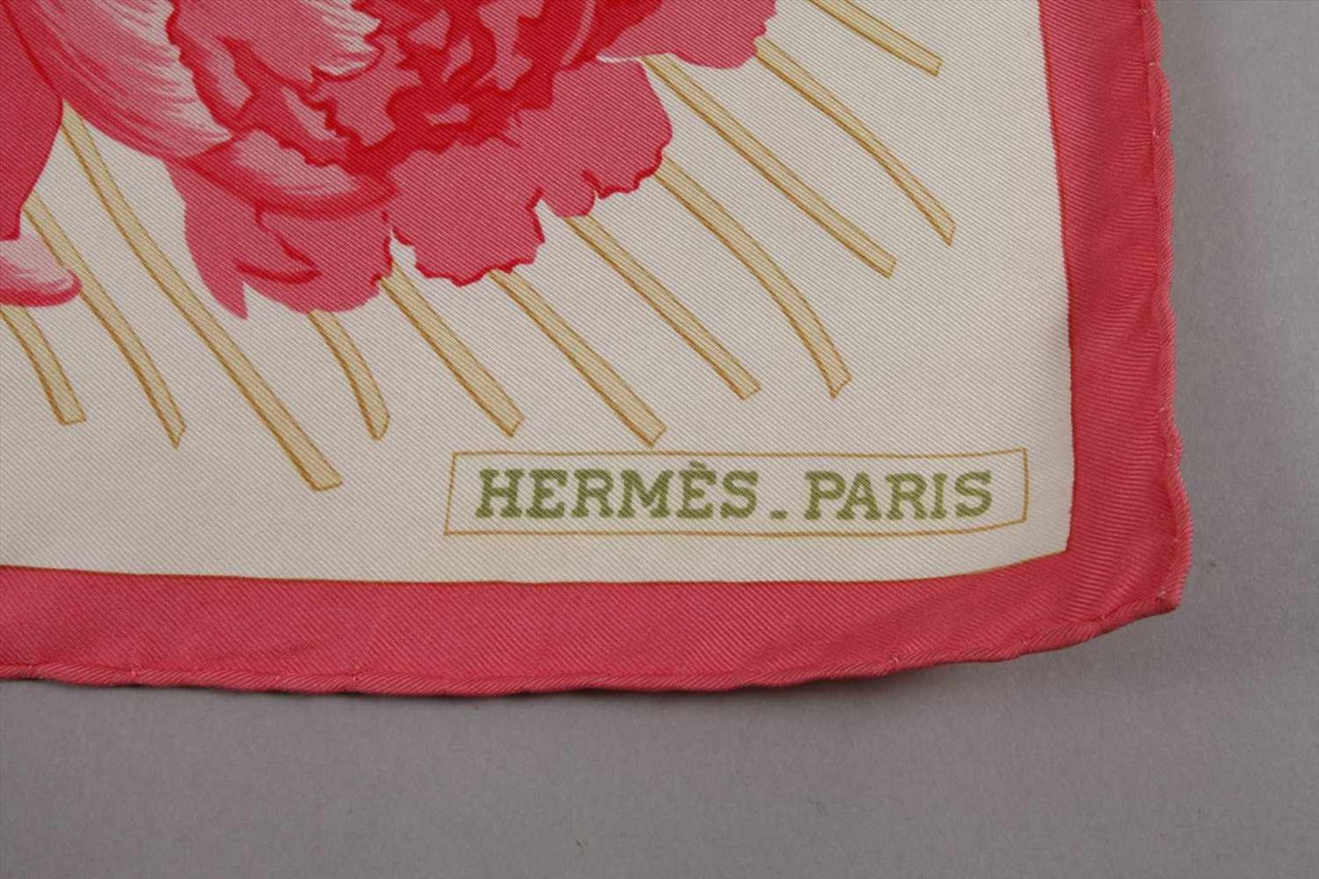 Seidentuch Hermès "Les Pivoines"Entwurf Christiane Vauzelles 1978, Reedition, gemarkt, Seidentuch - Bild 3 aus 3