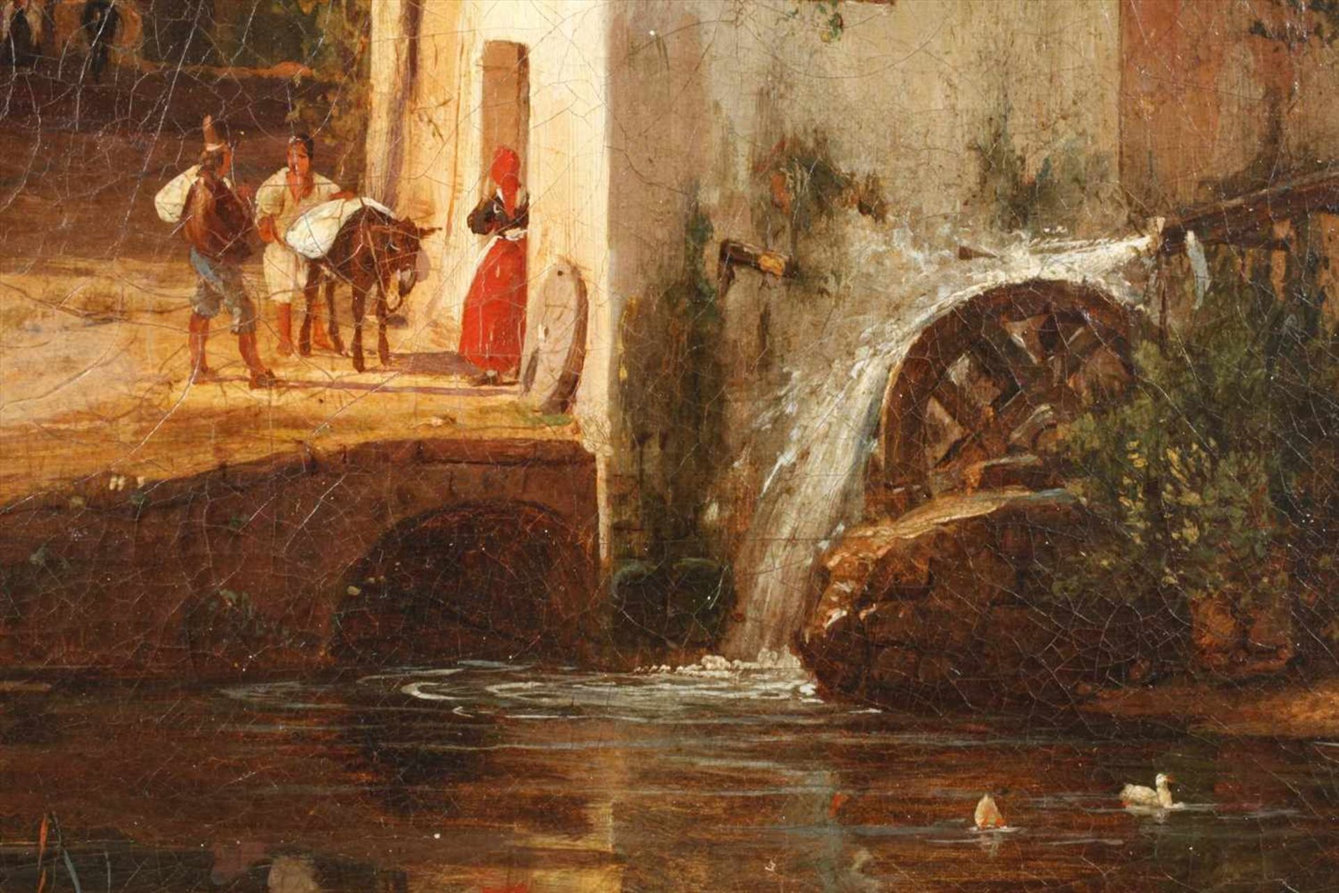 Antonio Sminck Pitloo, Ländliche Szene bei Neapeleinsame Mühle mit Getreide anliefernden Bauern, - Bild 4 aus 7