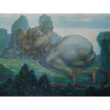 Prof. Ernst Fuchs, nach, "Die beiden Erdteile"phantasievolle Arbeit des wichtigen Mitgliedes der