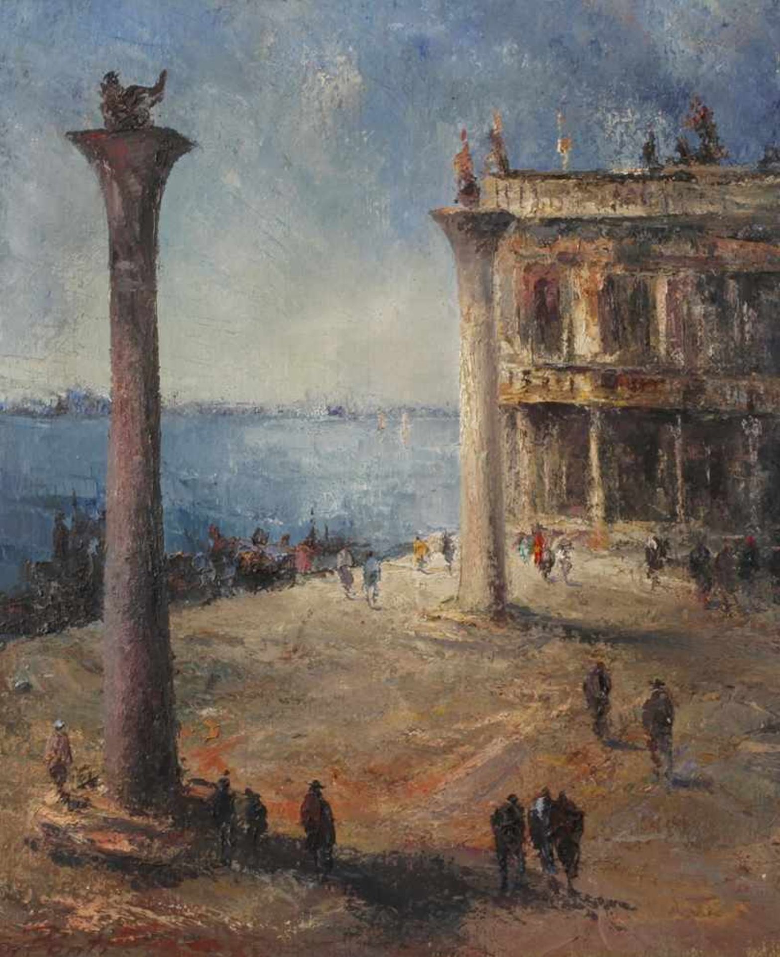 Ponti, Piazzetta in VenedigBlick vom Dogenpalast auf die Piazzetta mit den beiden Monolithsäulen mit