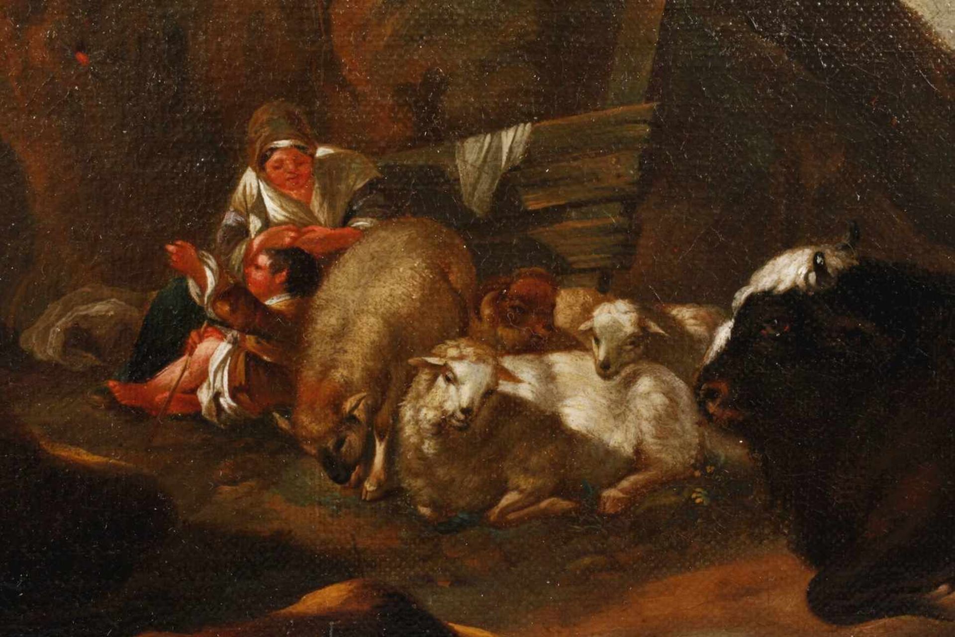 Johann Heinrich Roos, Zwei HirtenlandschaftenPendants mit lagernden Hirten, mit ihren Herden, auf - Bild 4 aus 9