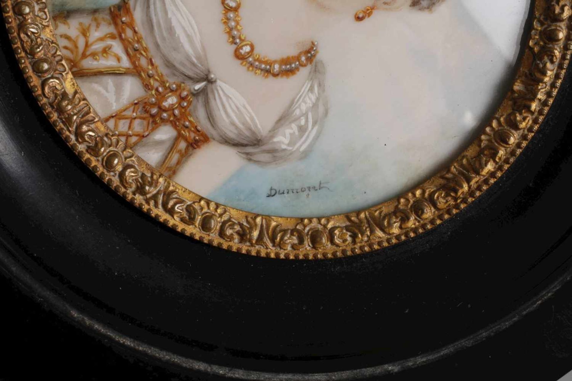 Elfenbeinminiatur Kaiserin Josephine um 1900, signiert Dumont, Gouache auf Elfenbein, Bruststück der - Bild 3 aus 4