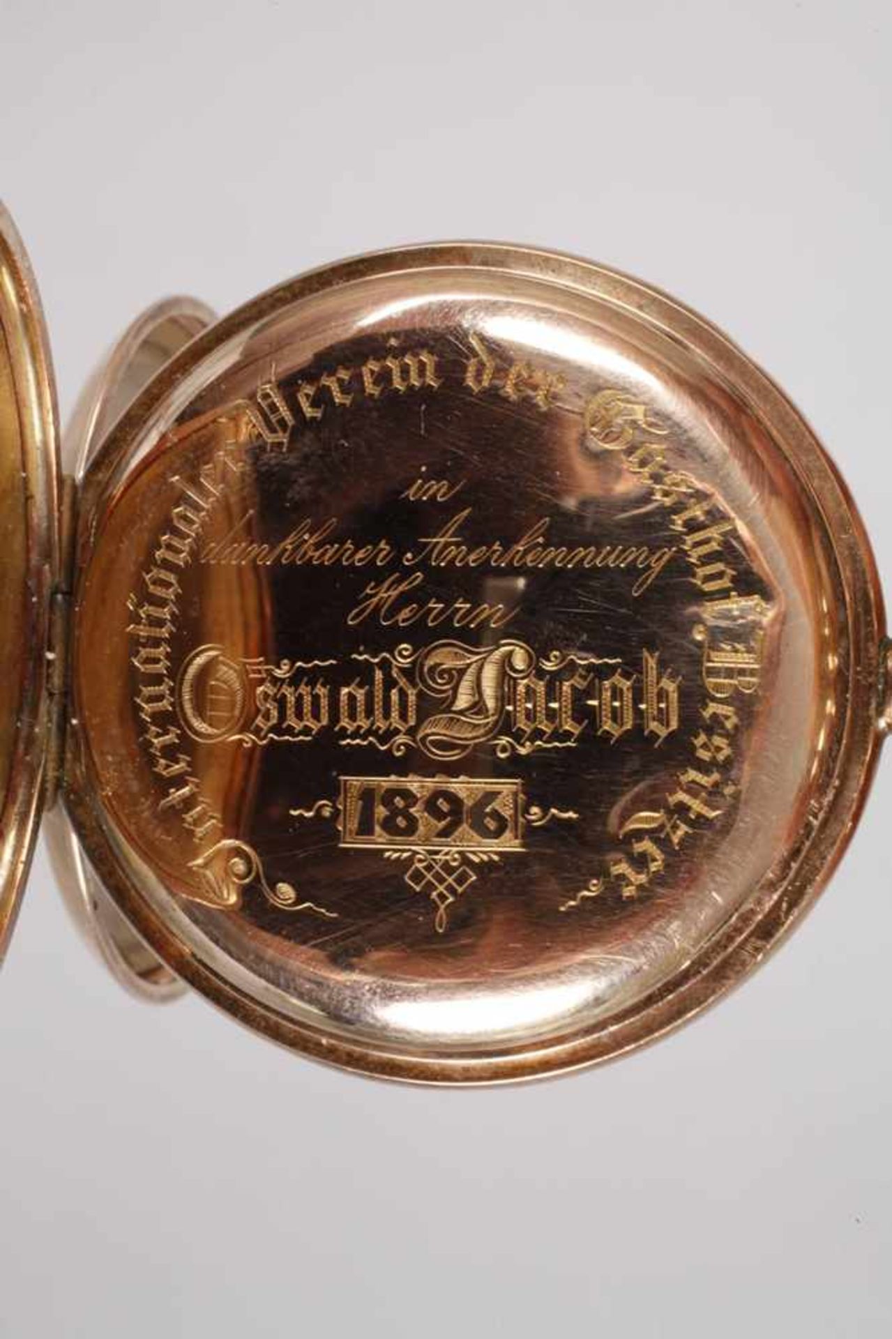 Goldsavonnetteauf Staubdeckel datiert 1896 sowie Widmung des Internationalen Vereins der - Bild 5 aus 6