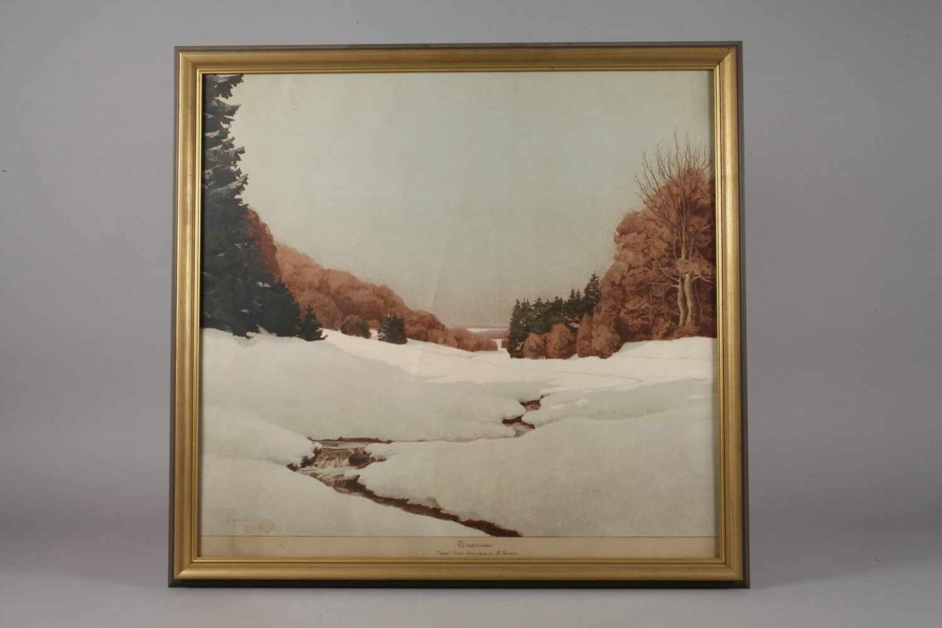 Heinrich Gesemann, Wintersonneflaches Tal mit tief verschneiten Wiesen und sich schlängelnden - Bild 2 aus 3