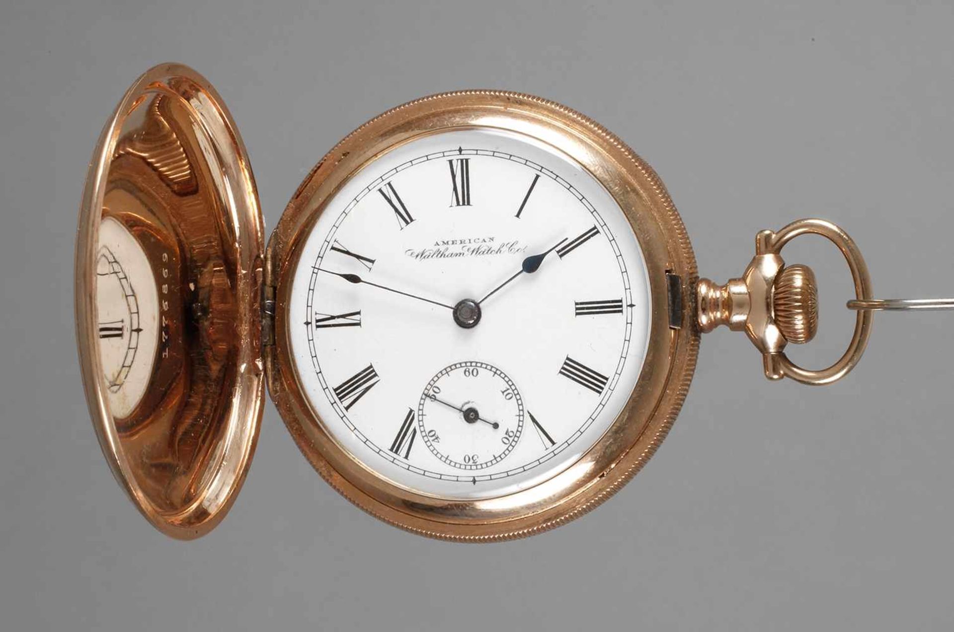 Goldsavonnette Waltham gemarkt Waltham Watch Company Massachusetts, um 1900, schweres Zweideckel-