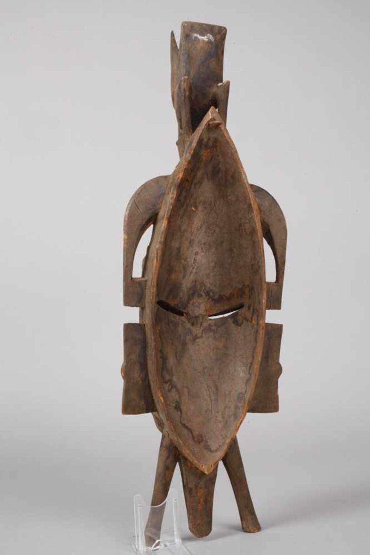 HelmmaskeElfenbeinküste, der Volksgruppe der Senufo zugeordnet, braunes leichtes Tropenholz, Aufsatz - Bild 4 aus 4