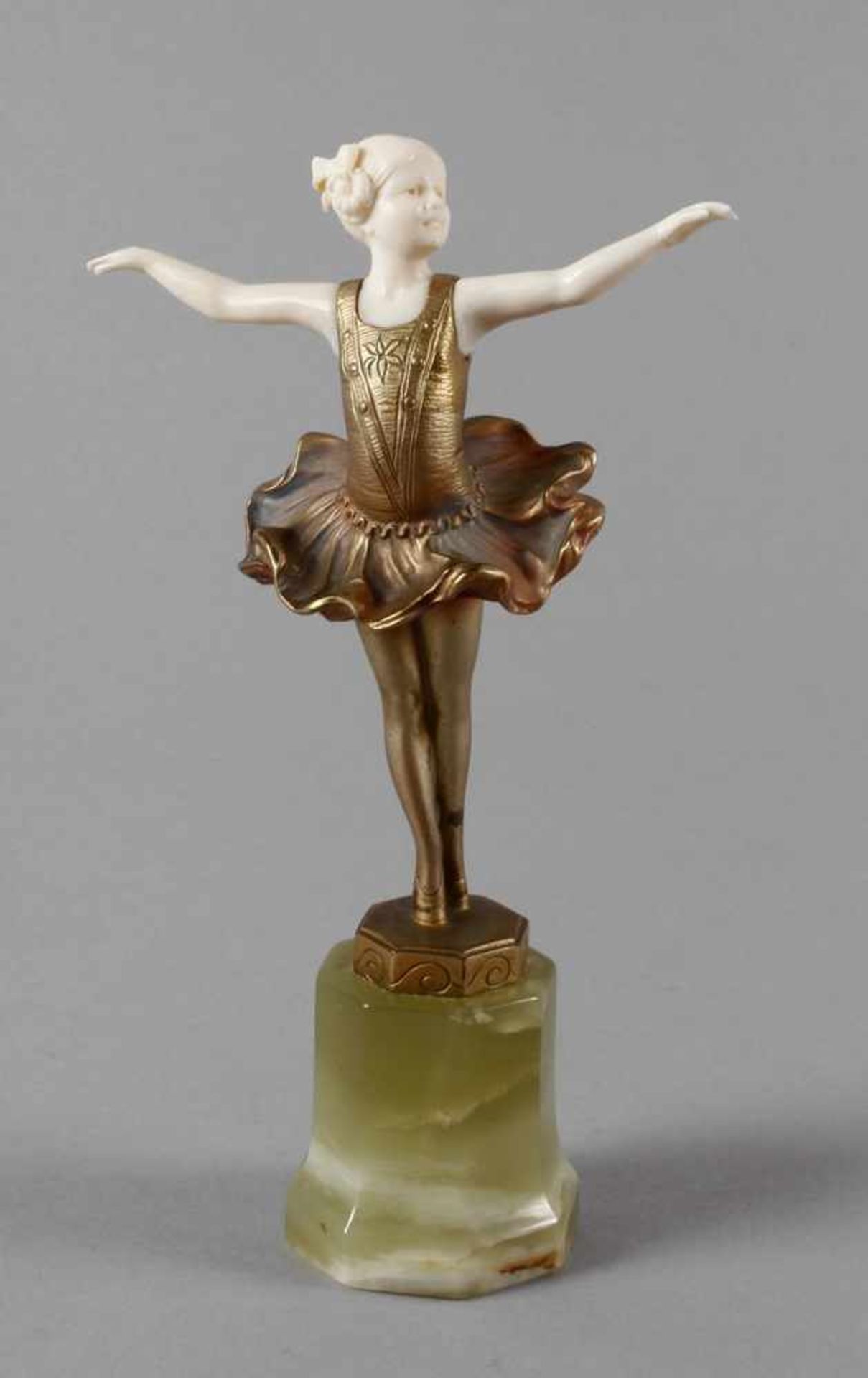 Ferdinand Preiss, Chryselephantin Ballerina1925, Erbach, signiert, Bronze golden und nuanciert