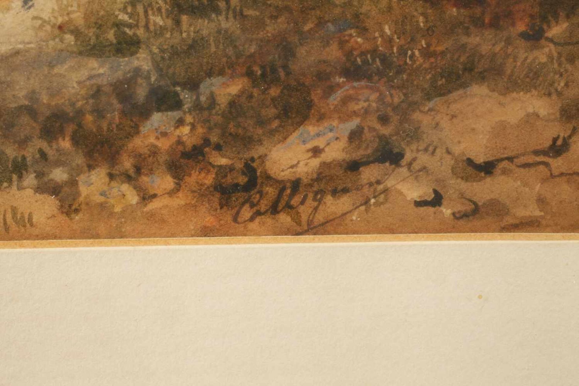 Paar Zeichnungen Wohnturm am Fluss und einsame Mühle, Aquarelle, 2. Hälfte 19. Jh., ein Blatt - Bild 4 aus 4