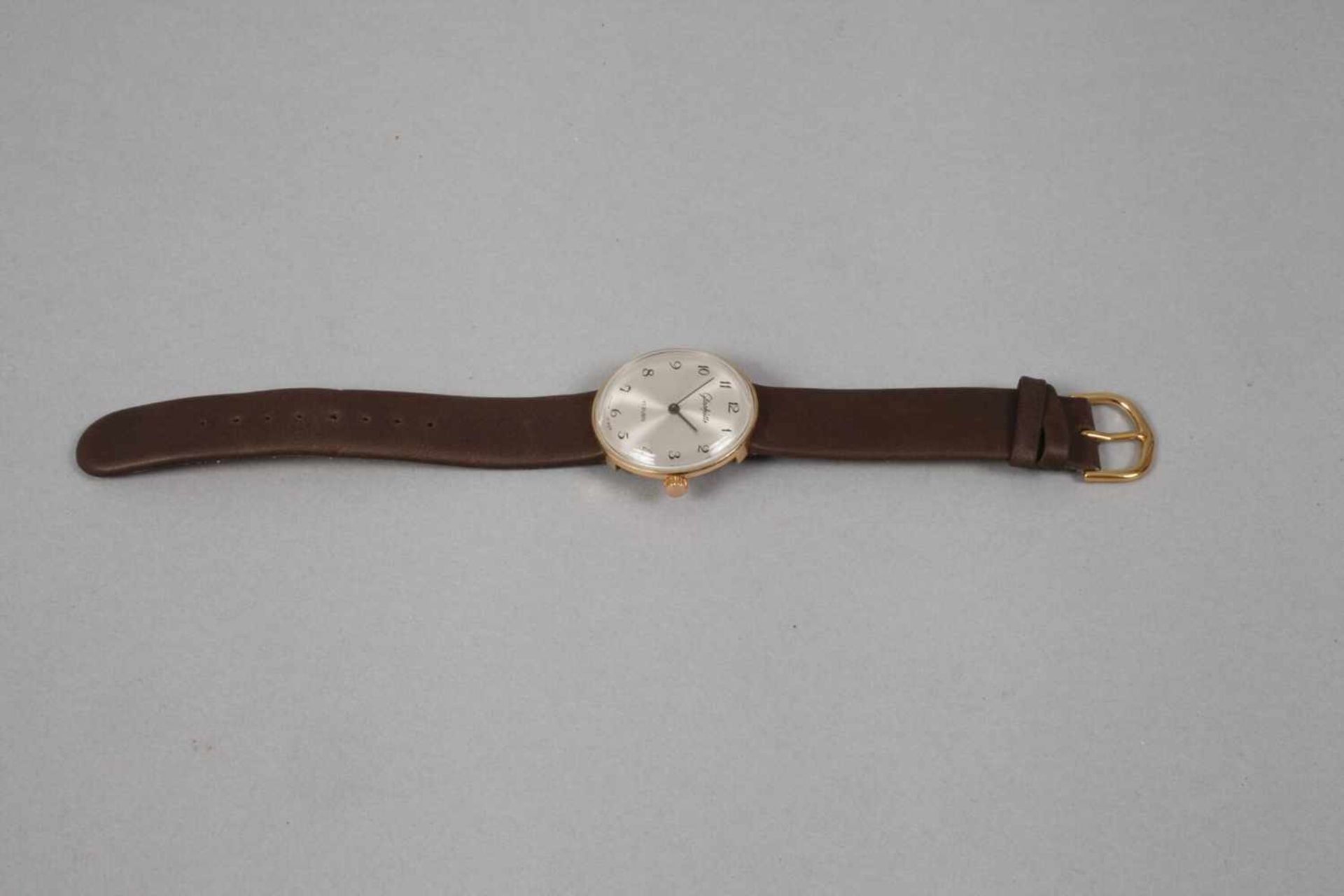 Armbanduhr Glashütteum 1970, Werk mit Handaufzug und 17 Steinen, auf Edelstahlboden gemarkt GUB, - Bild 3 aus 3