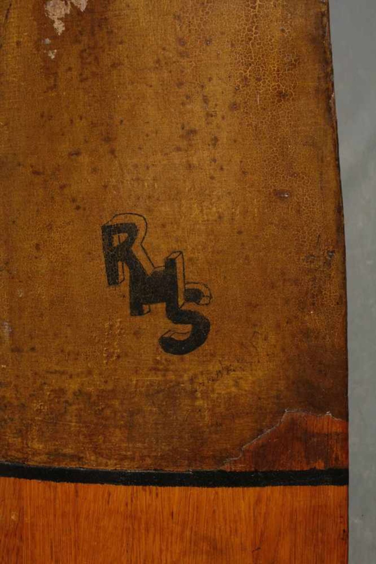 Großer Holzpropeller1920er Jahre, monogrammiert RHS?, massives Rotorblatt aus Eiche, teils farbig - Bild 6 aus 6