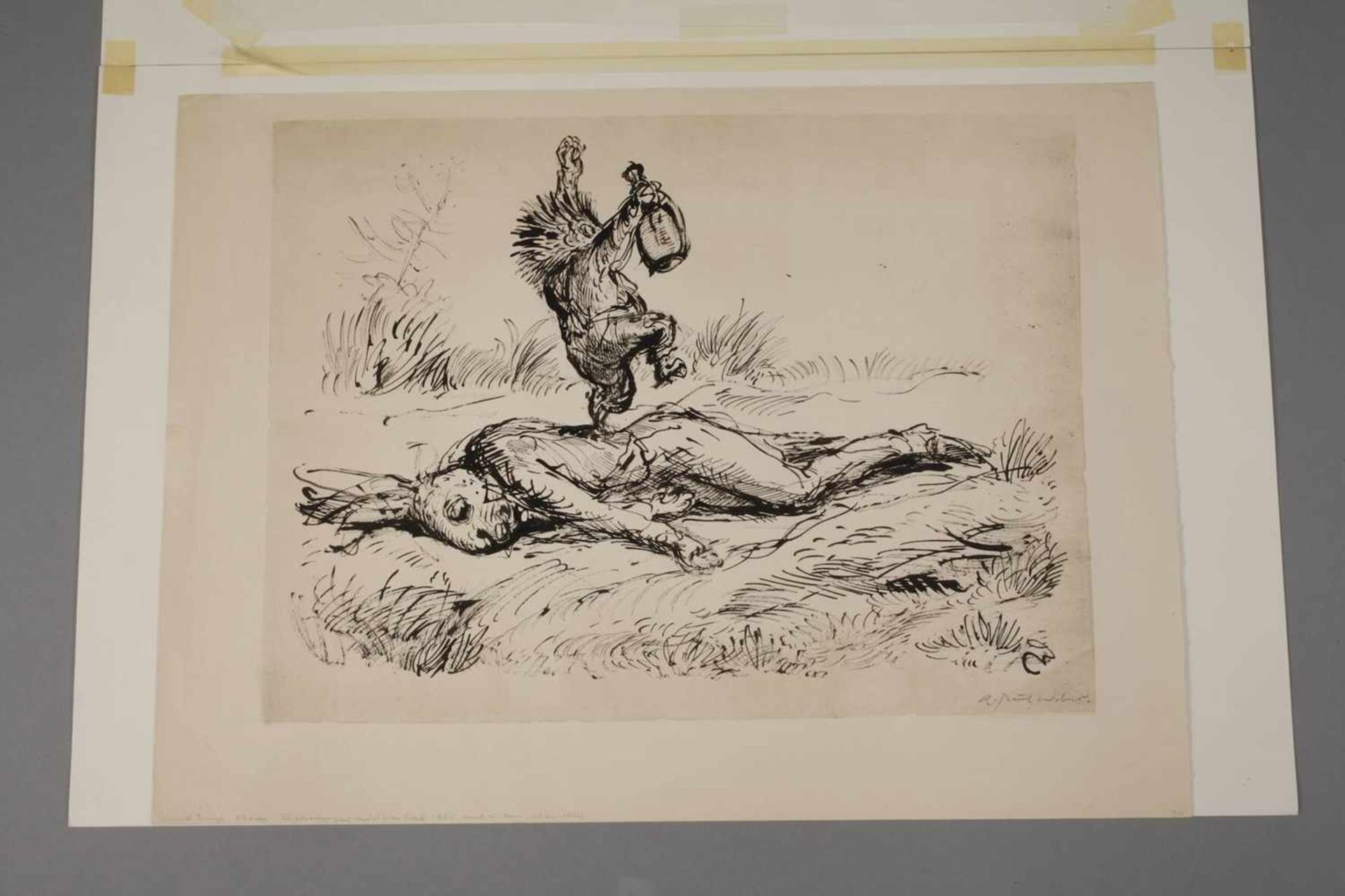 Andreas Paul Weber, "Swinegels Triumph"auf einem toten Hasen tanzender Igel, Tuschefeder auf - Bild 2 aus 4