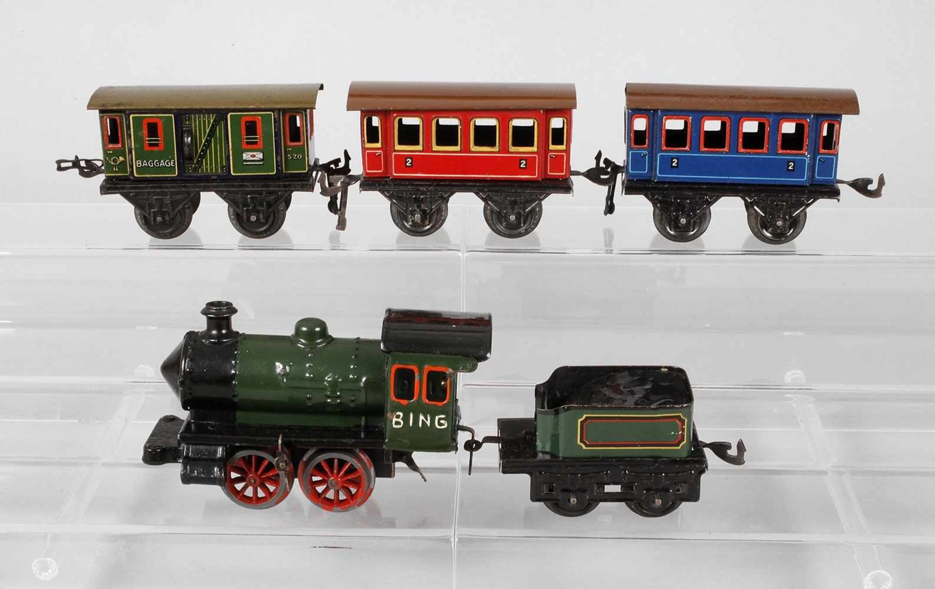 Bing Eisenbahn1920er Jahre, unterschiedlich gemarkt, Blech lackiert bzw. lithografiert, Spur 0,