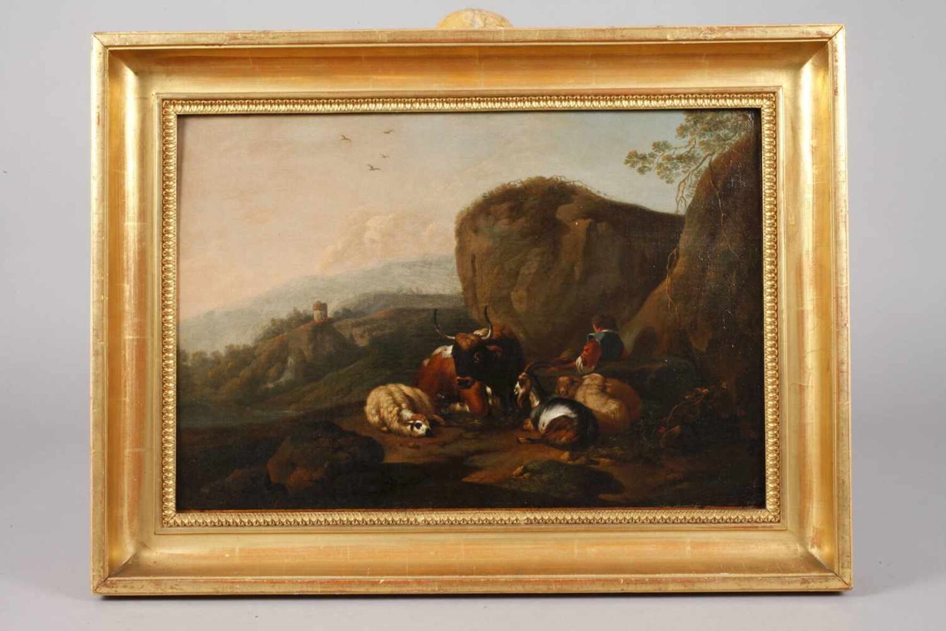 Johann Heinrich Roos, Zwei HirtenlandschaftenPendants mit lagernden Hirten, mit ihren Herden, auf - Bild 2 aus 9
