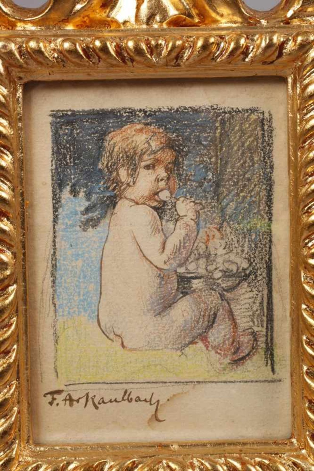 Friedrich August von Kaulbach, Naschendes Kindkleiner Junge beim Kirschen essen, Kreiden über - Bild 2 aus 4