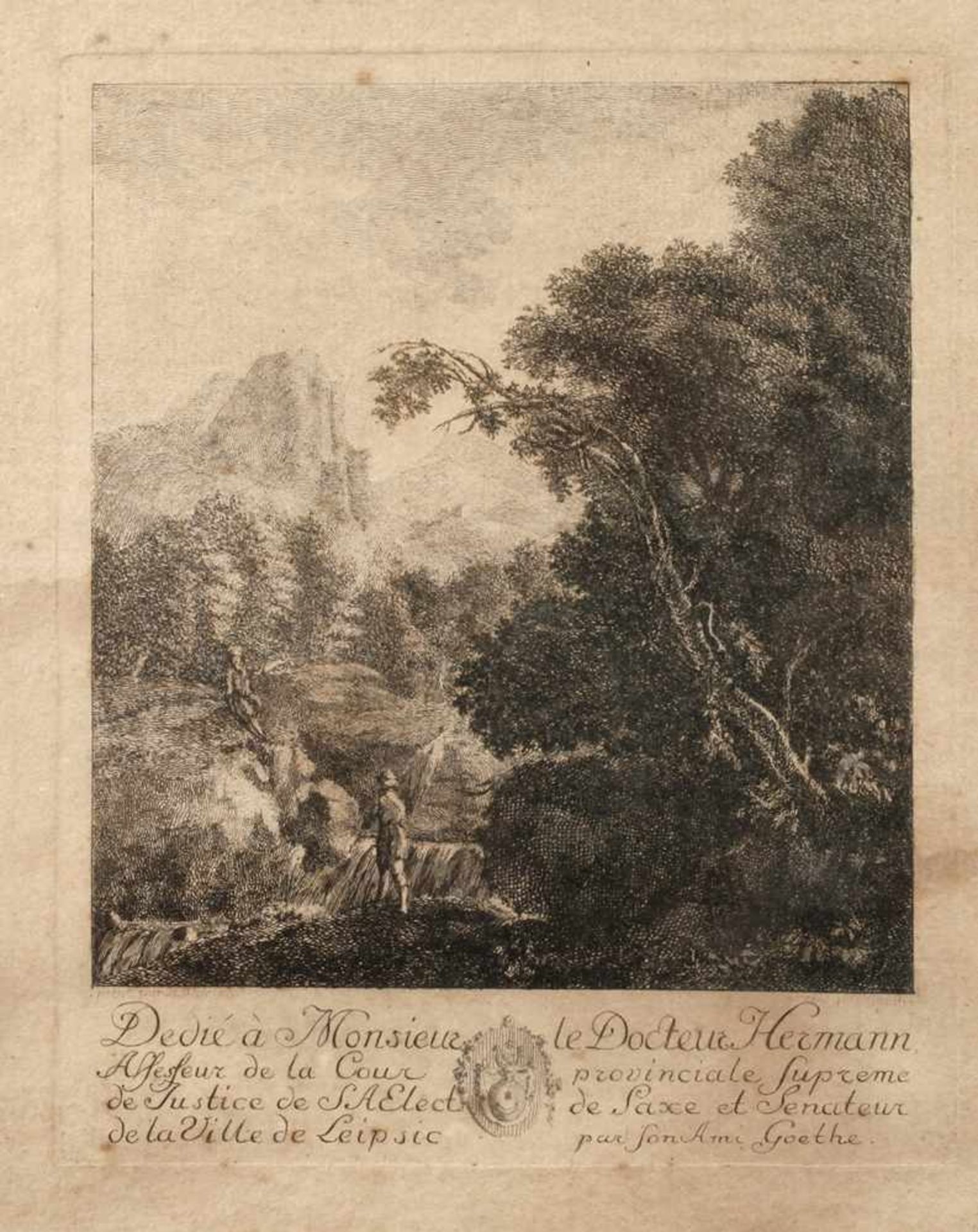 Johann Wolfgang von Goethe, Landschaft mit Wasserfallstimmungsvolle Hochgebirgslandschaft mit