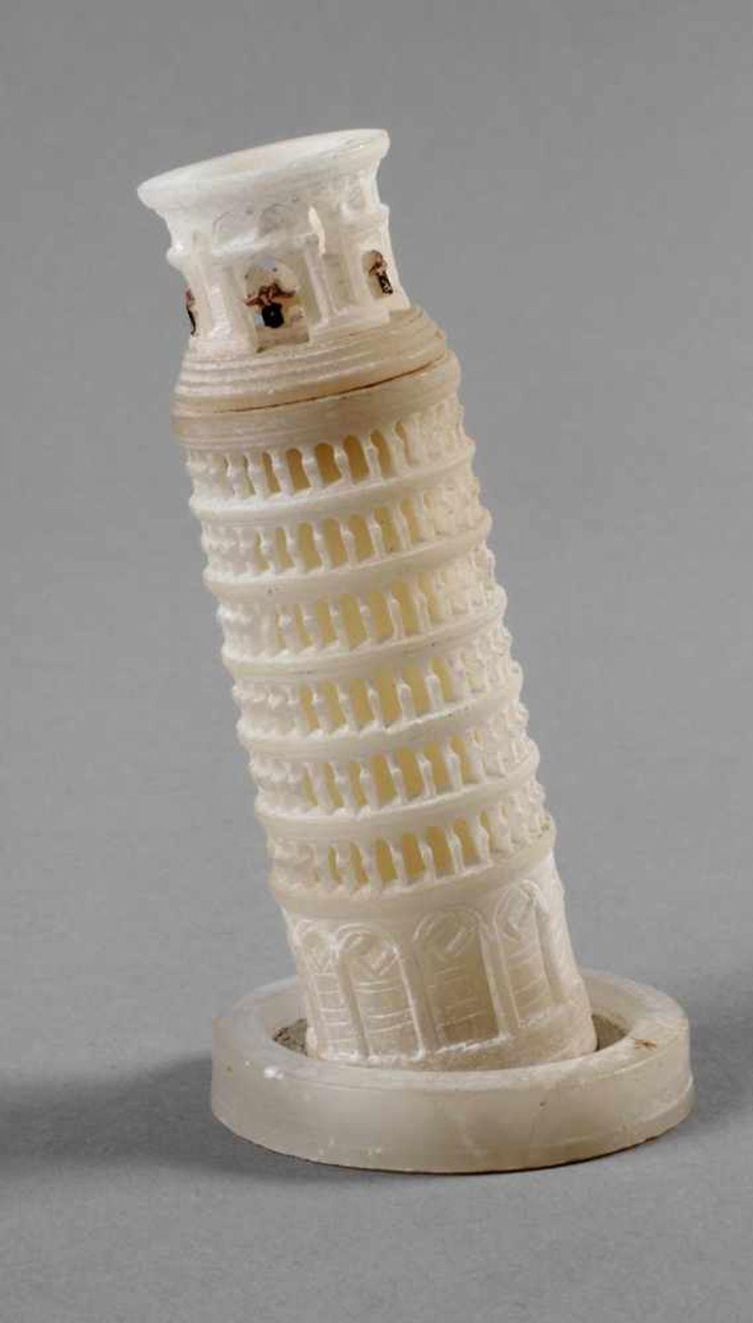 Architekturmodell Italien, Ende 19. Jh., Alabaster, stark verkleinertes Modell des schiefen Turm von