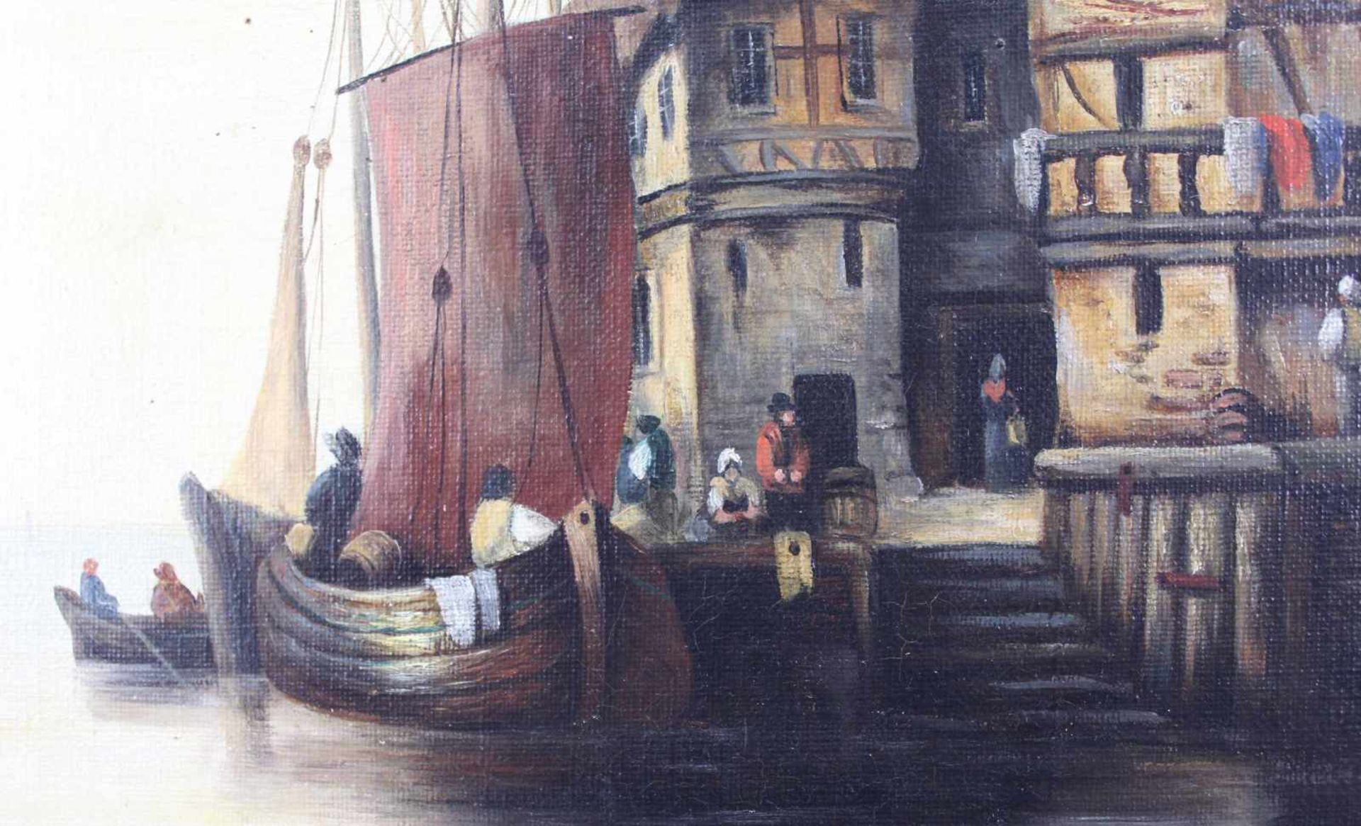 M. RADLOFF (XIX - XX). Hafenstadt in den Niederlanden 1889.51 cm x 61 cm. Gemälde. Öl auf - Image 4 of 7