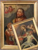 UNSIGNIERT (XVIII). Joseph mit Christus, Evangelium und Wuzel Jesse.24,5 cm x 18 cm. 2 Gemälde, Öl